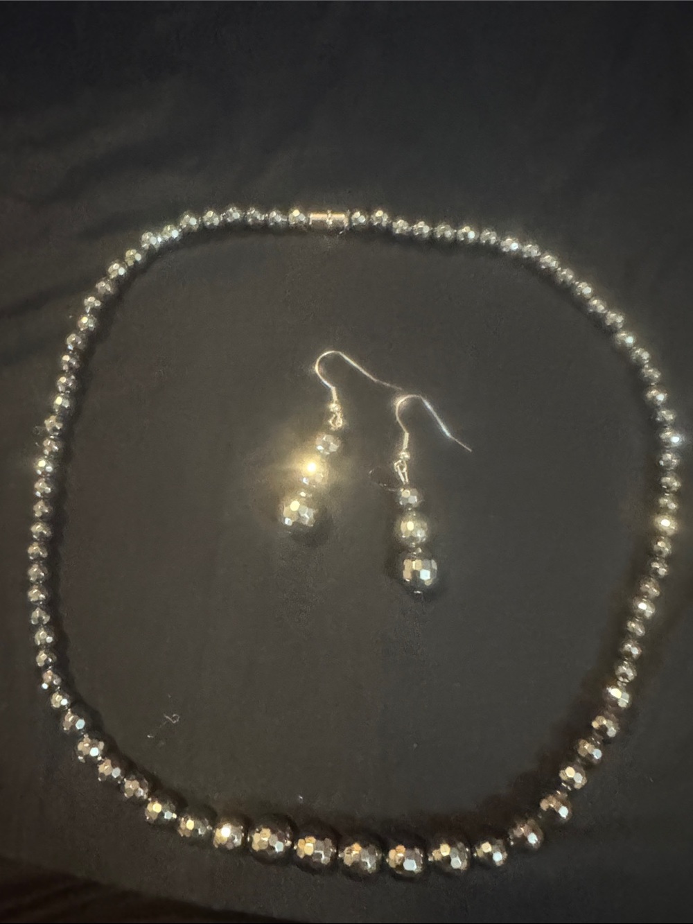 Hematite Beaded Necklace and Drop Earrings Set - Elegant Jewelry